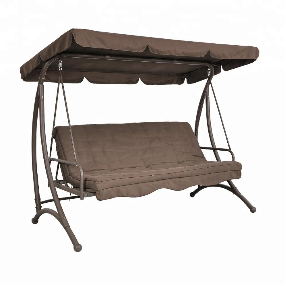 3-seater steel garden swing with bed stand function and patio swing with canopy