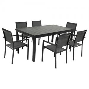 Garden furniture extendable 180/300 in gray textilene 10 places anthracite aluminum