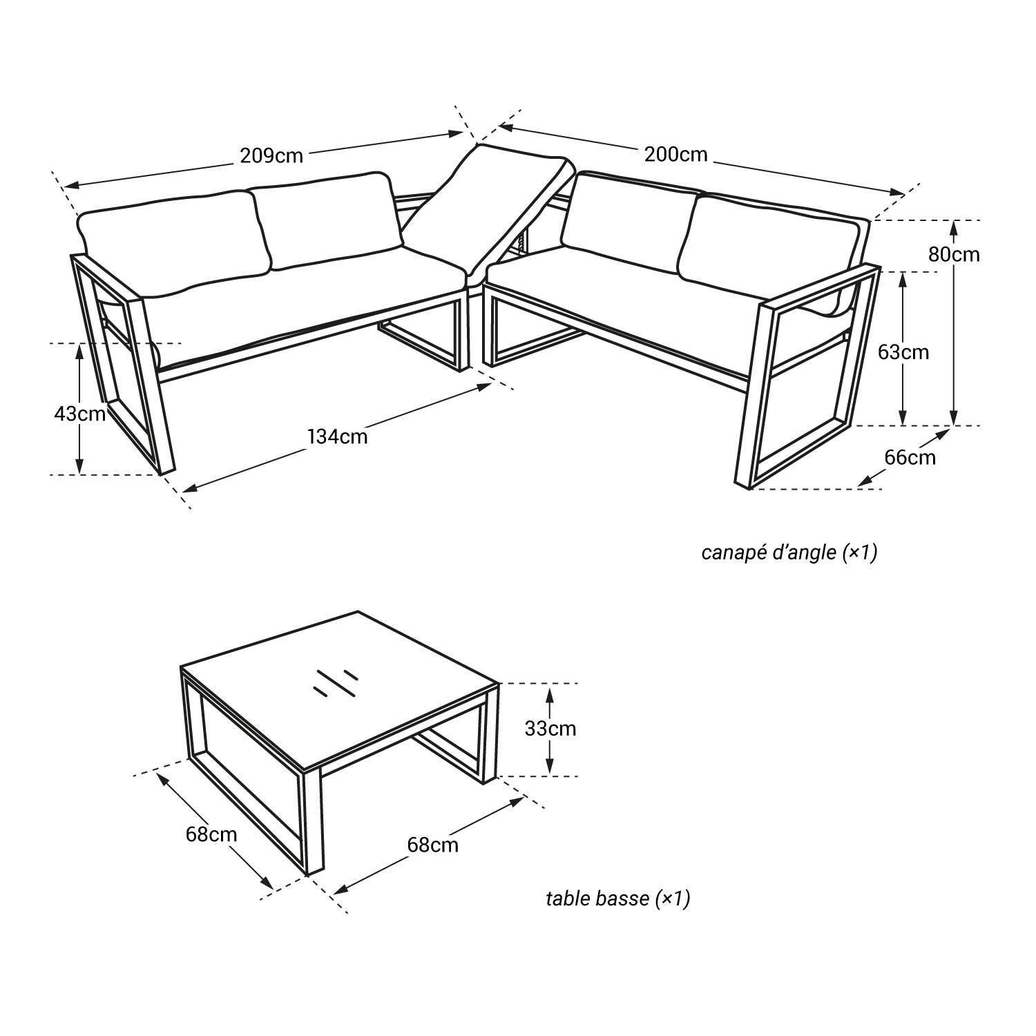 Modular garden furniture in blue fabric 4 places white aluminum