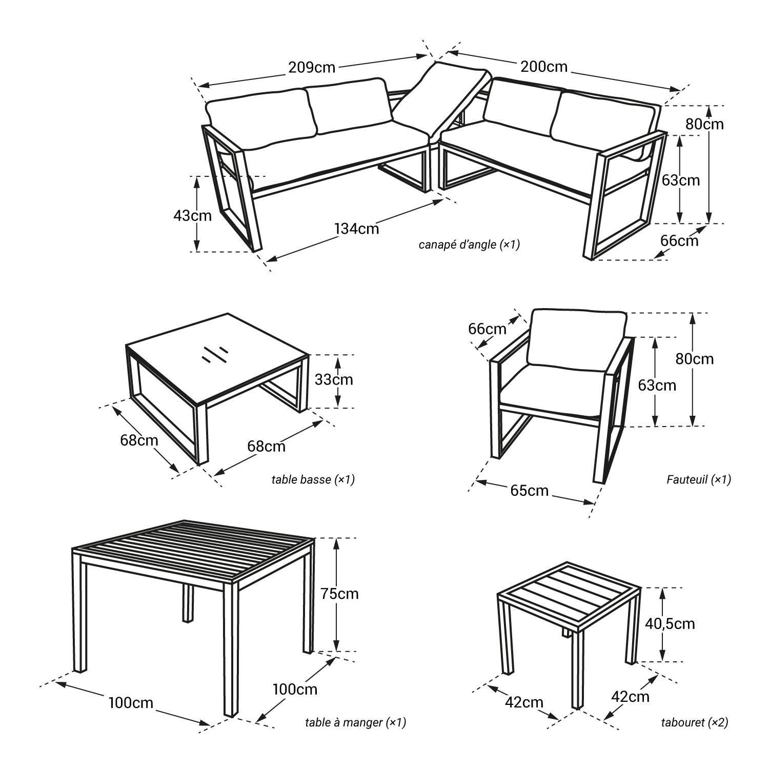 Modular garden furniture in blue fabric 7 places white aluminum