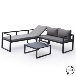 Modular garden furniture in gray fabric 4 places anthracite aluminum