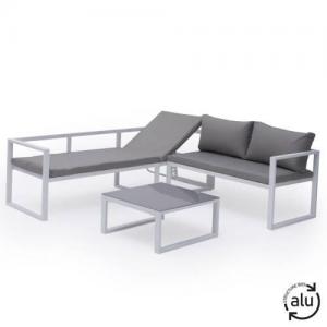 Modular garden furniture in gray fabric 4 places white aluminum