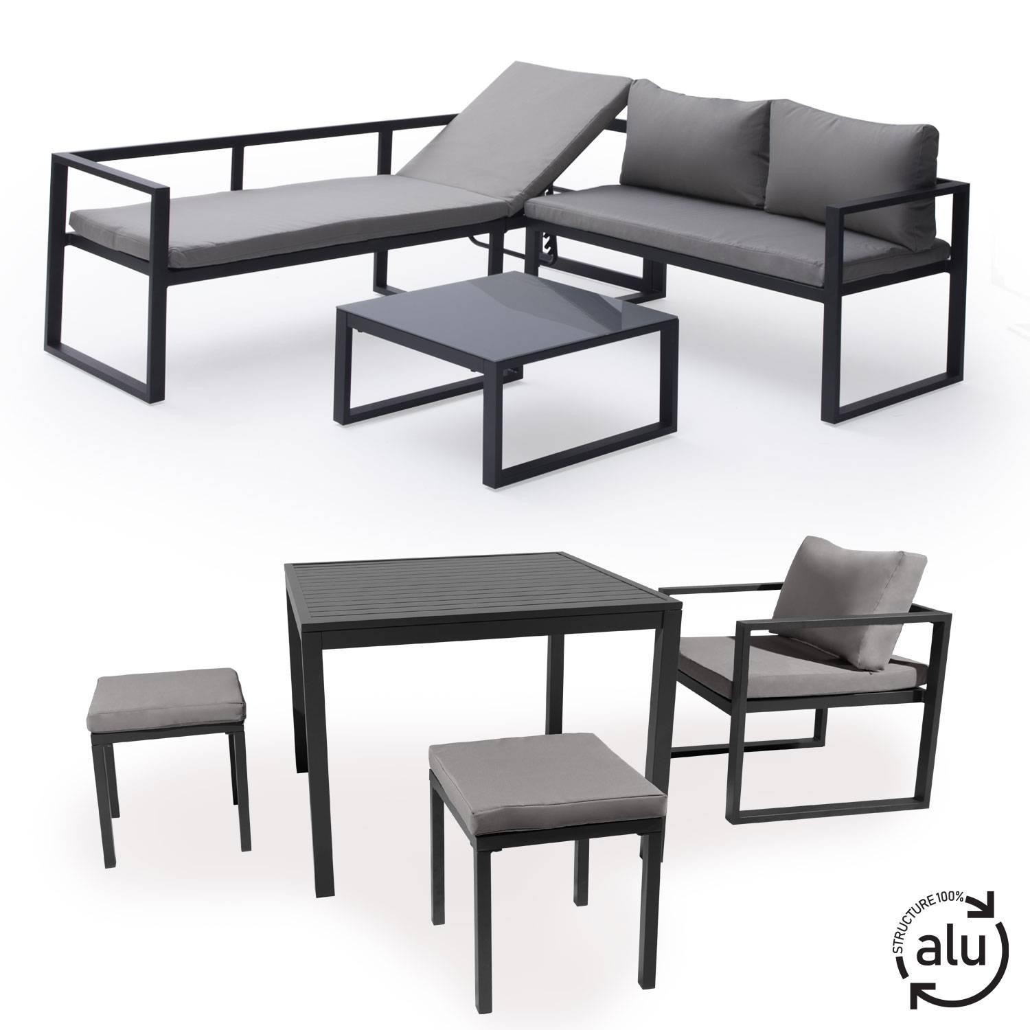 Modular garden furniture in gray fabric 7 places anthracite aluminum