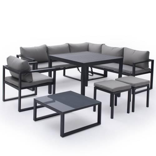 Modular garden furniture in gray fabric 7 places anthracite aluminum