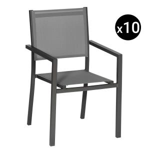 Set of 10 anthracite gray textilene aluminum chairs