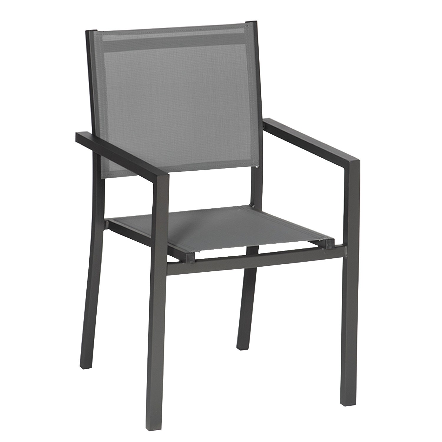 Set of 10 anthracite gray textilene aluminum chairs