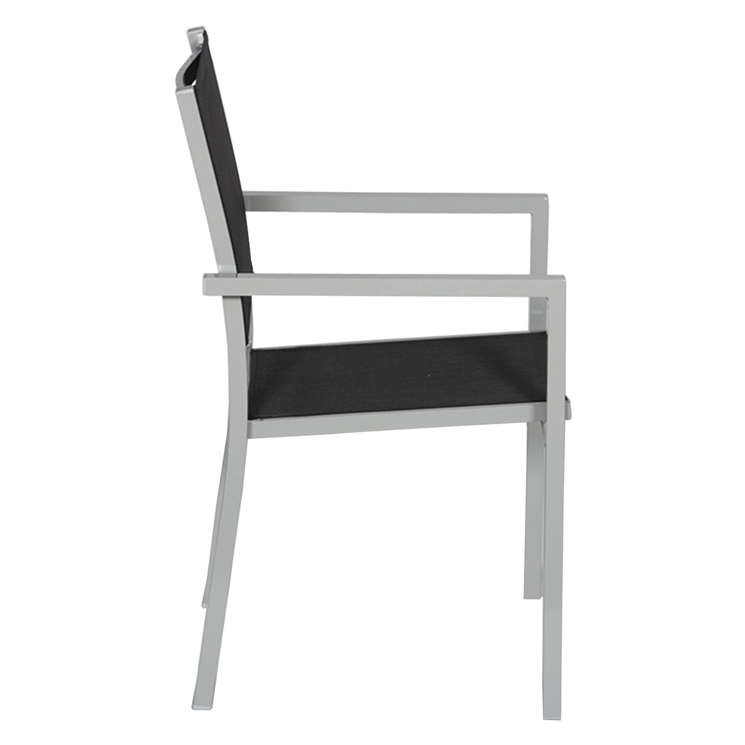 Set of 10 black textilene gray aluminum chairs