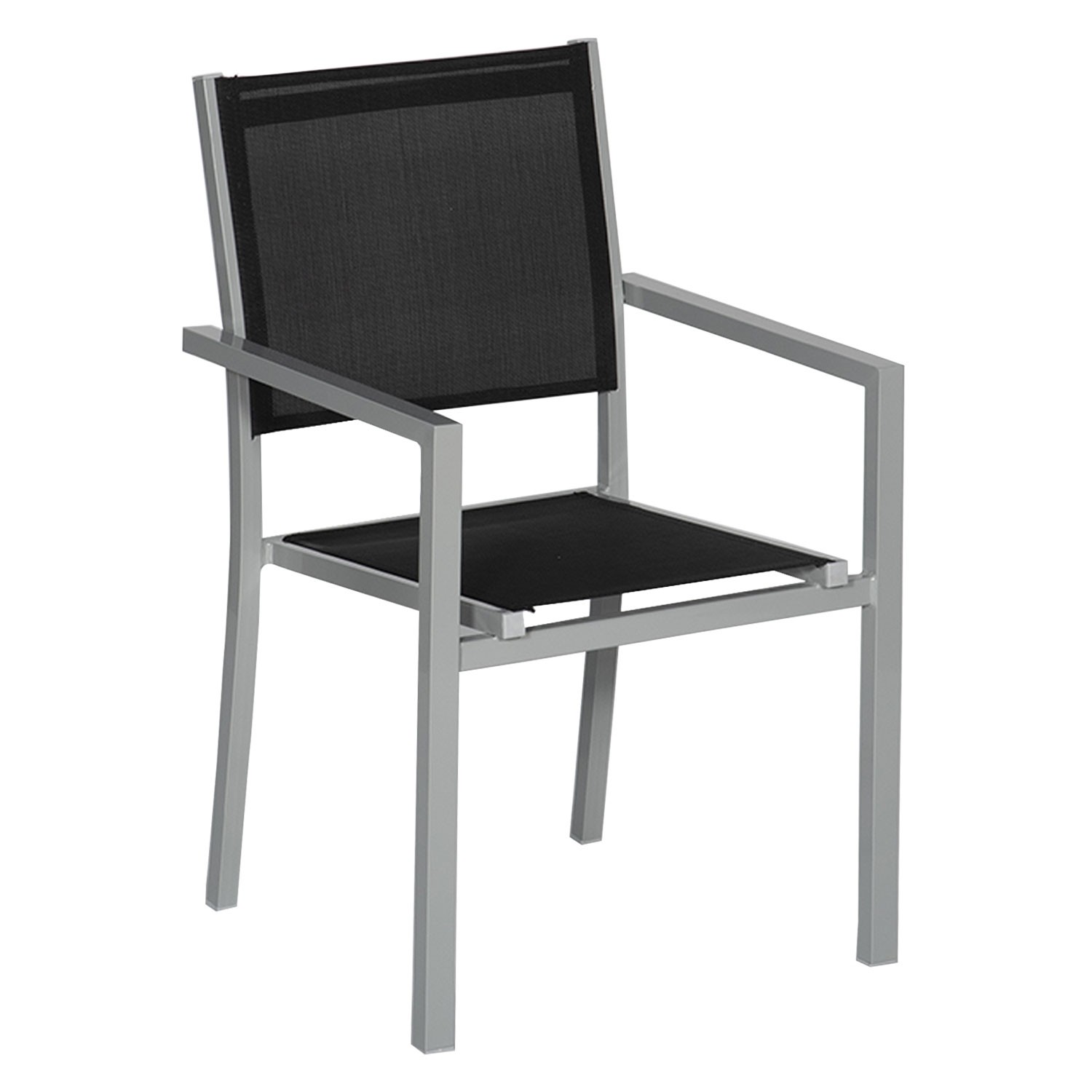 Set of 10 black textilene gray aluminum chairs