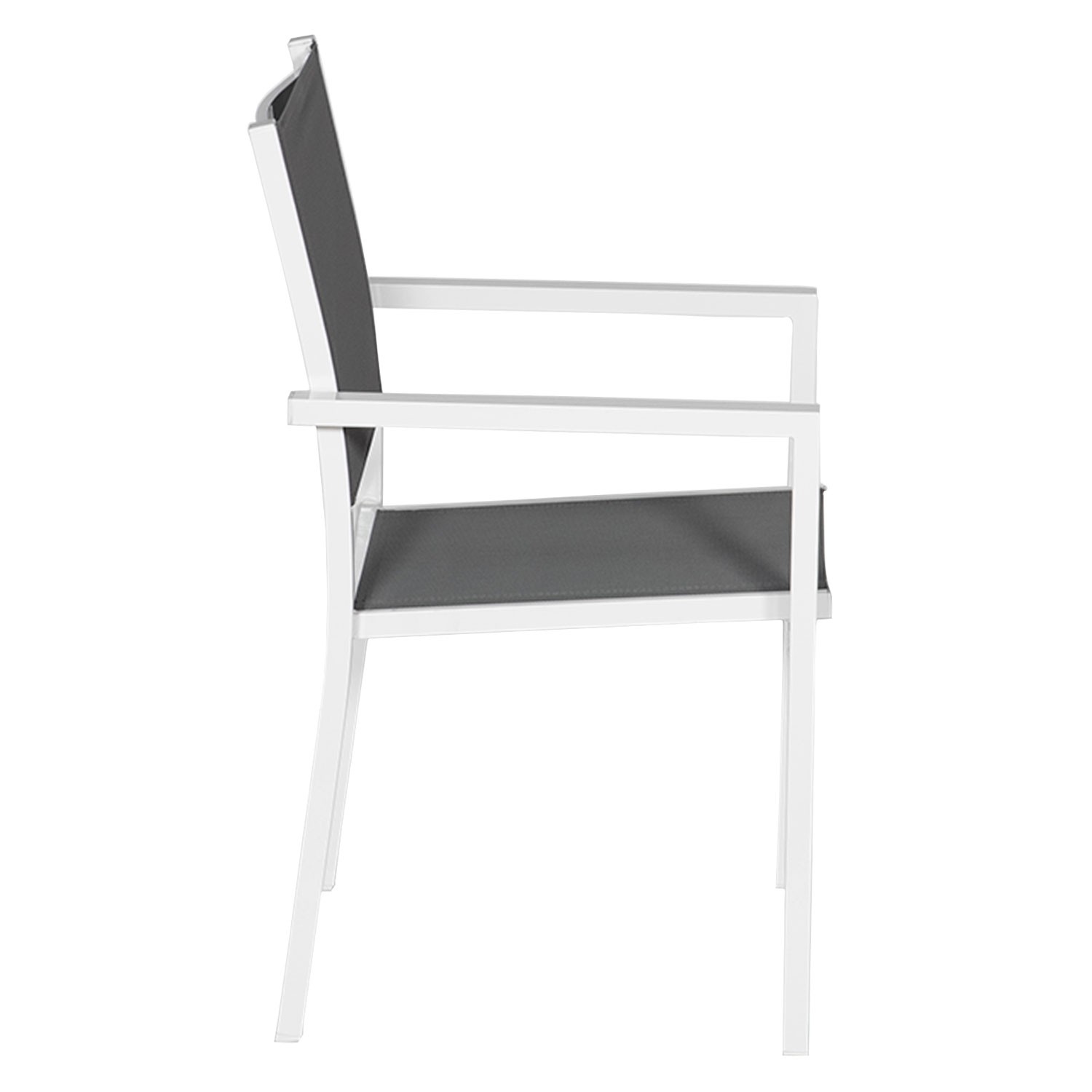 Set of 10 gray textilene white aluminum chairs