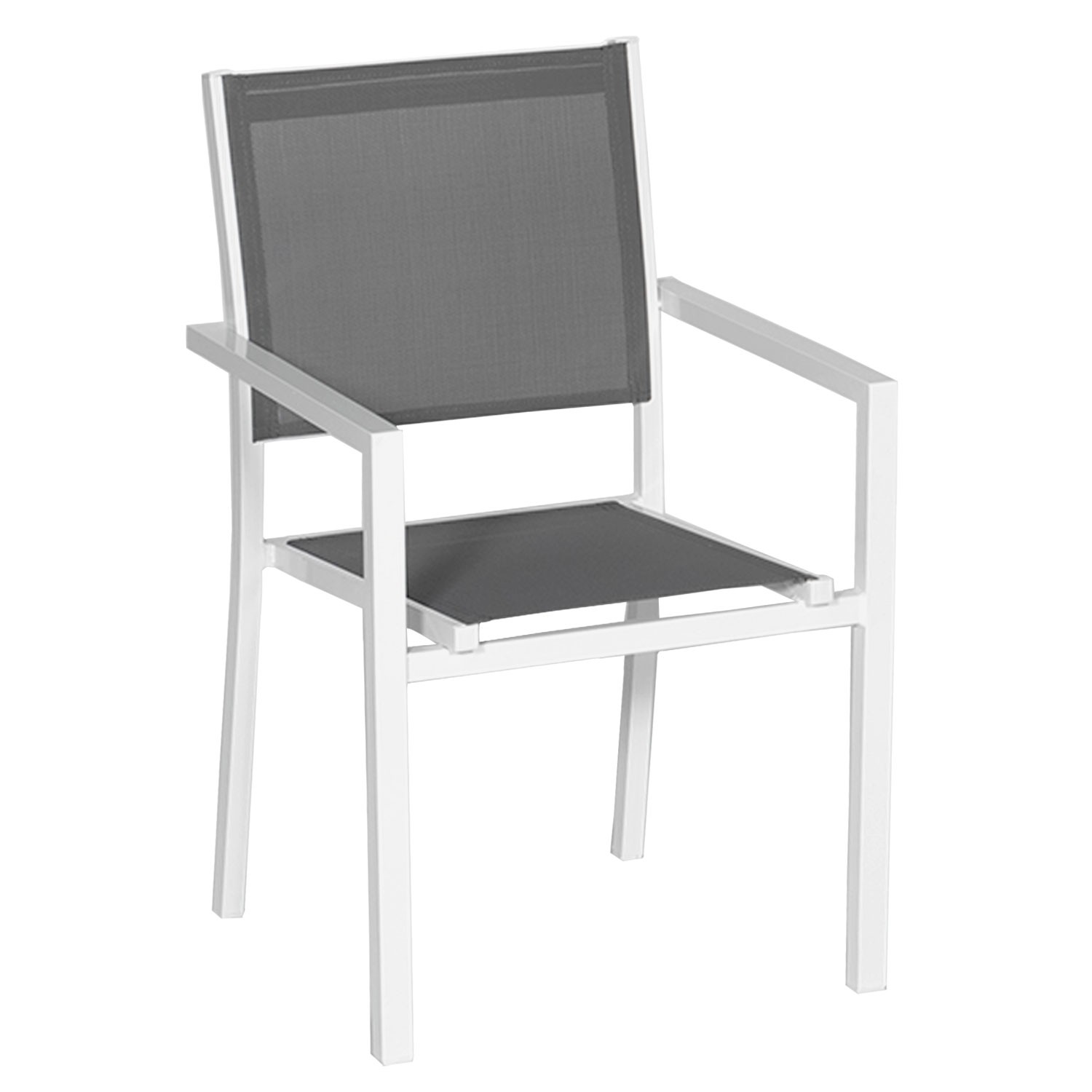 Set of 10 gray textilene white aluminum chairs