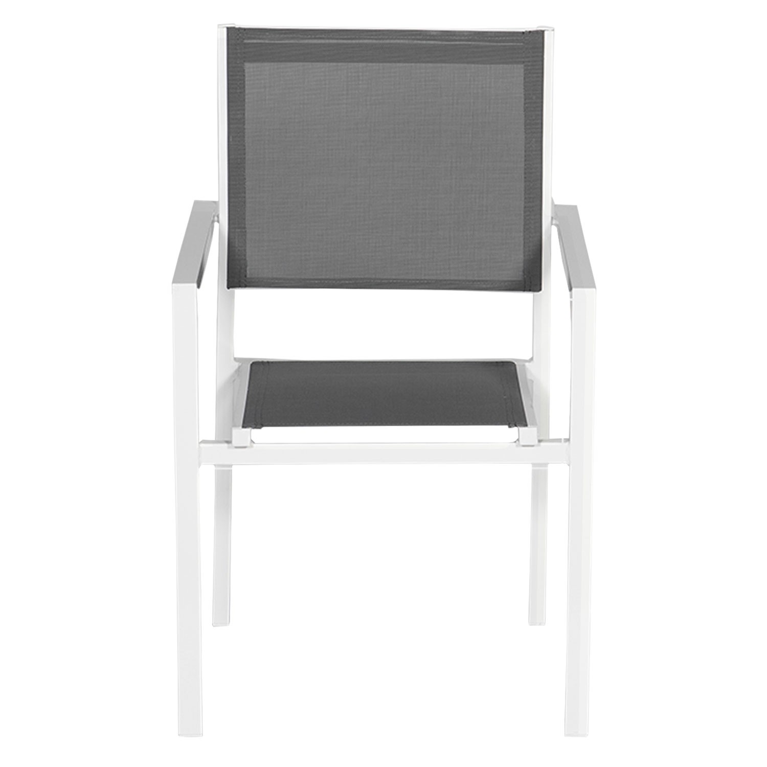 Set of 10 gray textilene white aluminum chairs