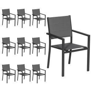 Set of 10 padded chairs in anthracite aluminum - gray textilene