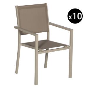 Set of 10 taupe textilene taupe aluminum chairs