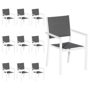 Set of 10 upholstered chairs in white aluminum - gray textilene