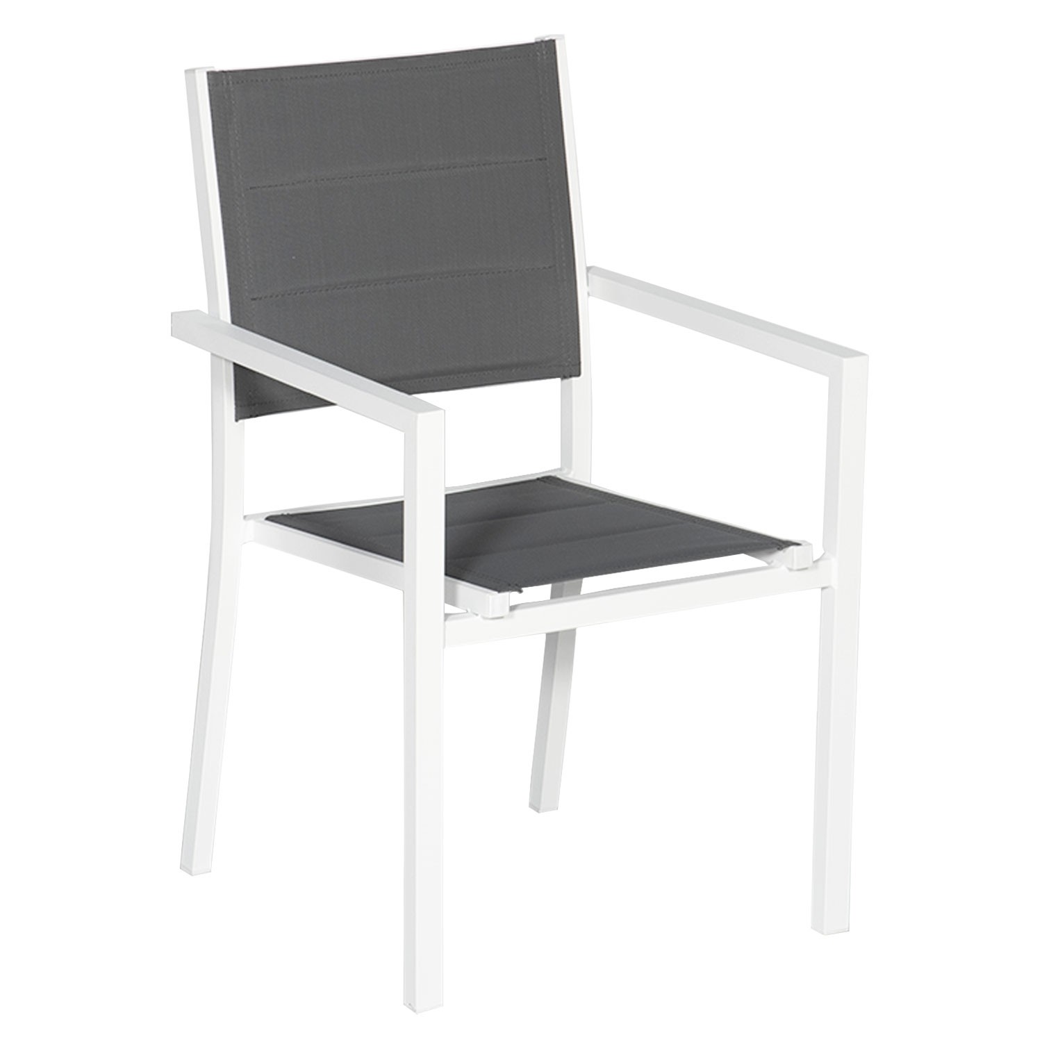 Set of 10 upholstered chairs in white aluminum - gray textilene