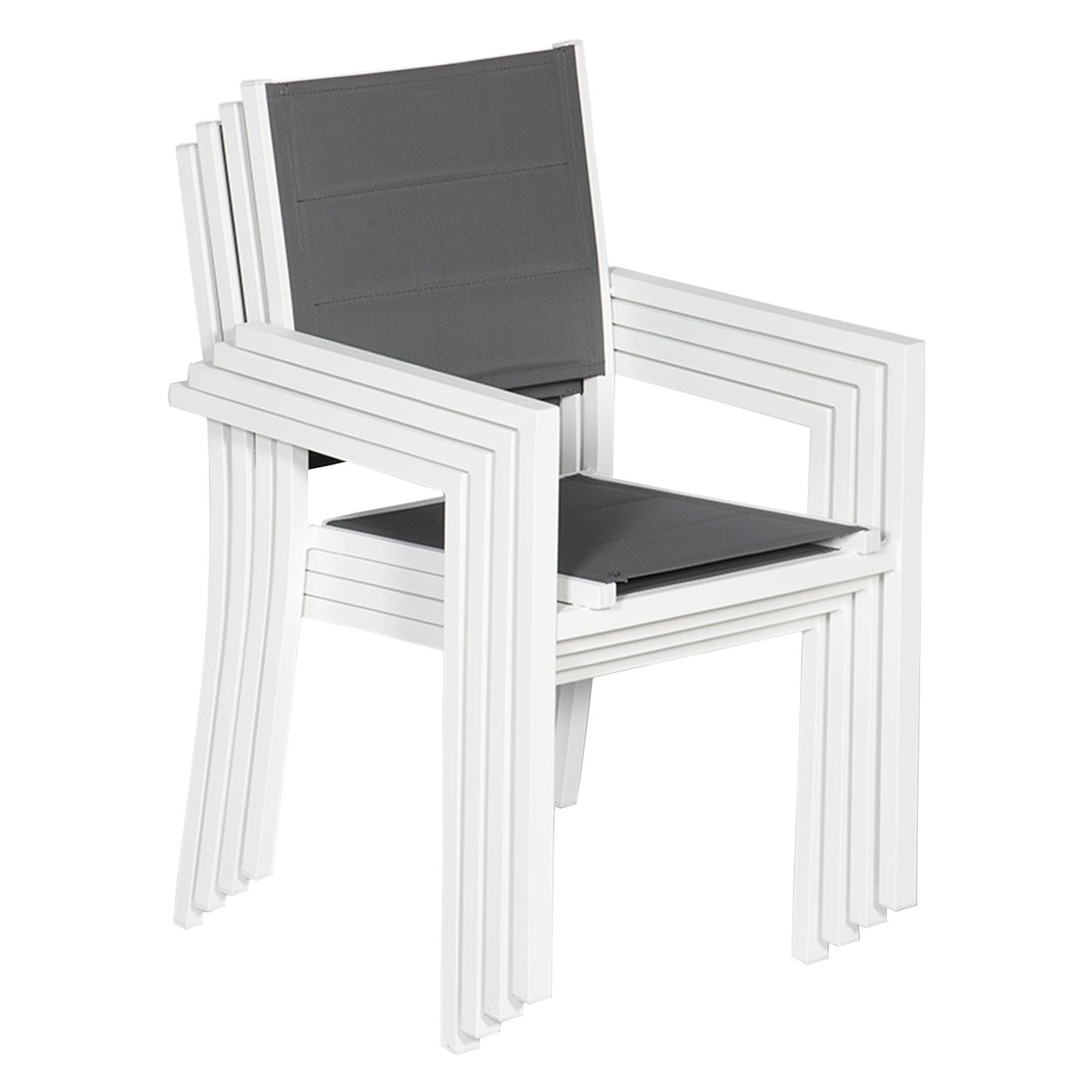 Set of 10 upholstered chairs in white aluminum - gray textilene