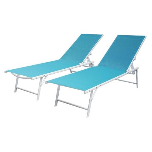 Set of 2  folding sunbeds in blue textilene white structure