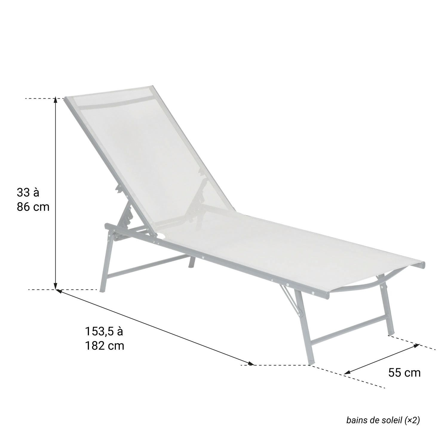 Set of 2  folding sunbeds in blue textilene white structure