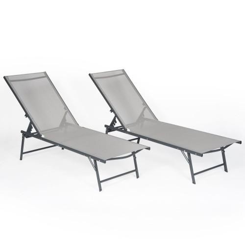 Set of 2  folding sunloungers in gray textilene anthracite structure