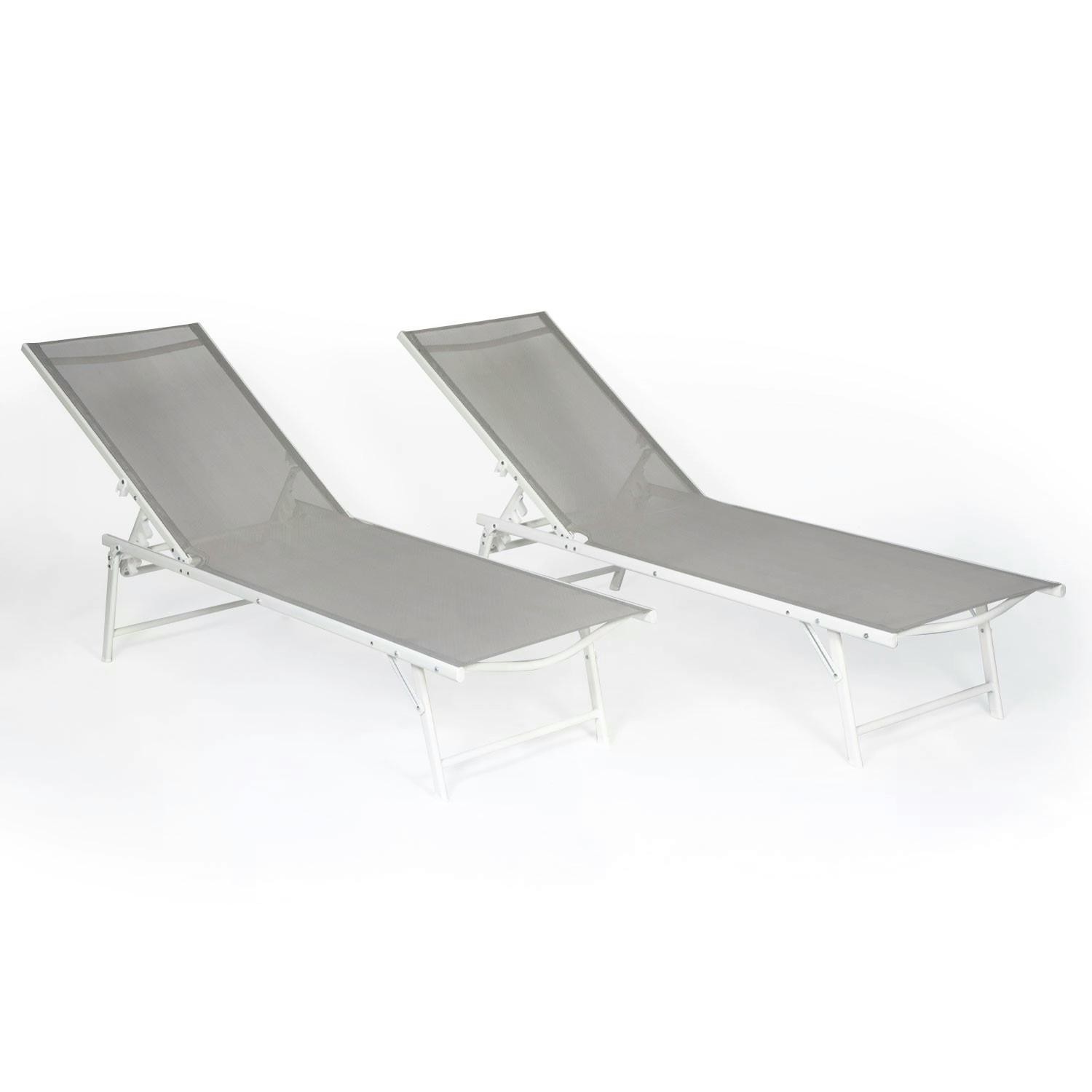 Set of 2  folding sunloungers in gray textilene white structure