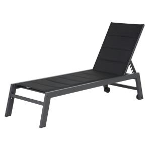 Set of 2 sun loungers in black textilene, anthracite gray aluminum