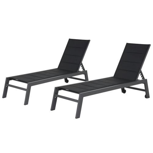 Set of 2 sun loungers in black textilene, anthracite gray aluminum