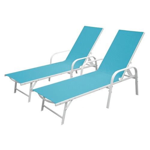 Set of 2  sun loungers in blue textilene white structure