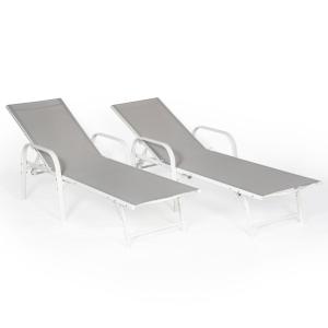 Set of 2  sun loungers in gray textilene white structure