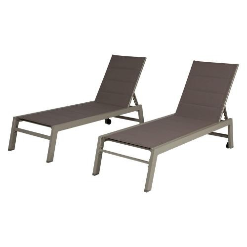 Set of 2 sun loungers in taupe textilene taupe aluminum