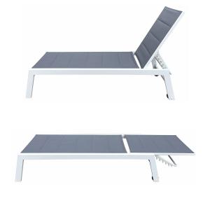 Set of 2 sun loungers in white aluminum gray textilene