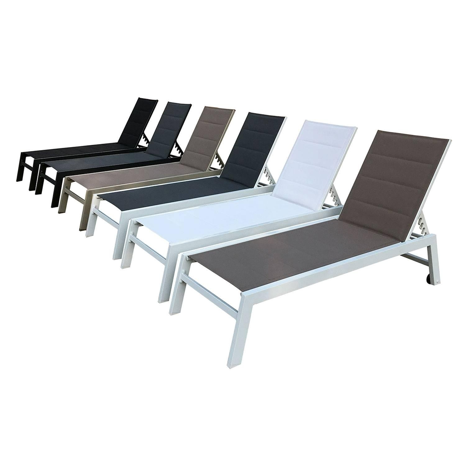 Set of 2 sun loungers in white aluminum gray textilene