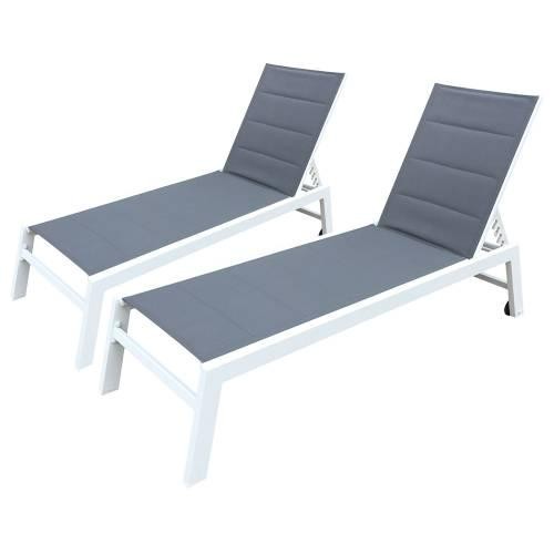 Set of 2 sun loungers in white aluminum gray textilene