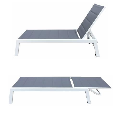 Set of 2 sun loungers in white aluminum gray textilene