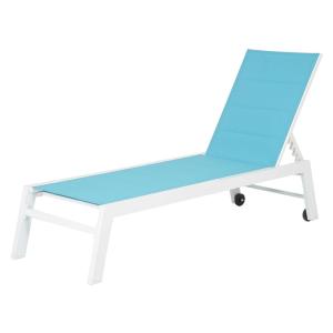 Set of 2 sunbeds in blue textilene white aluminum