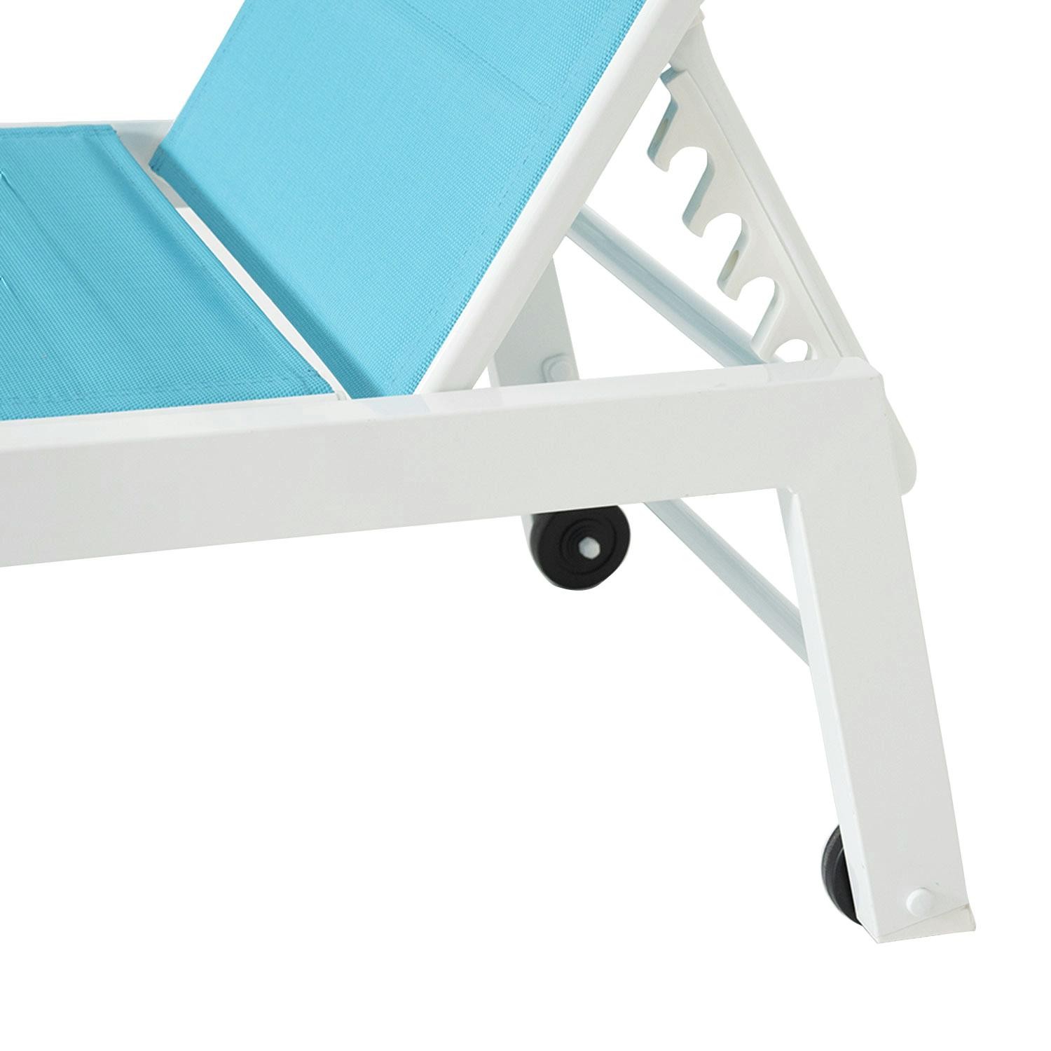 Set of 2 sunbeds in blue textilene white aluminum