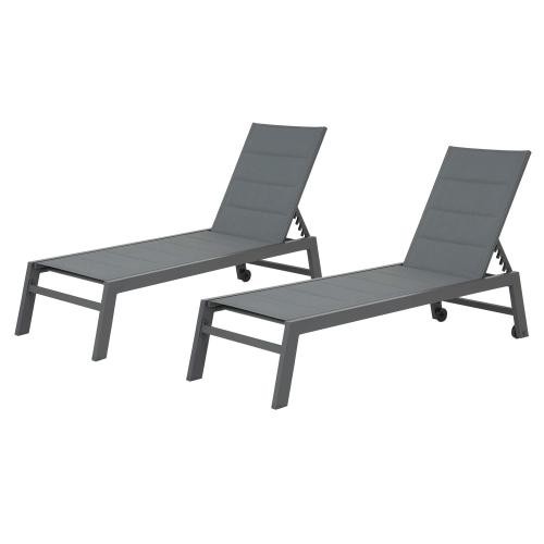 Set of 2 sunloungers in anthracite gray aluminum textilene