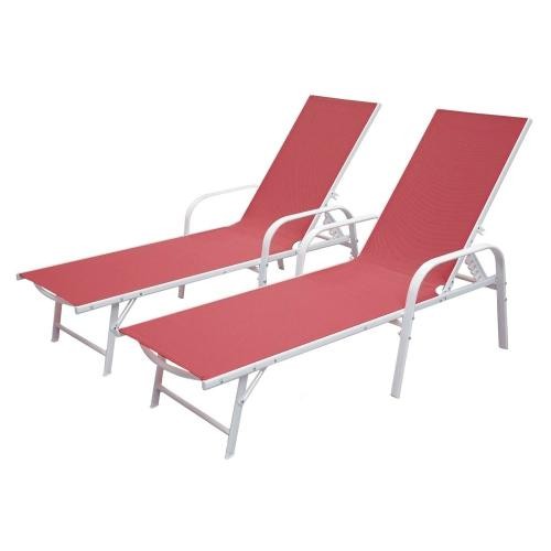 Set of 2  sunloungers in pink textilene white structure