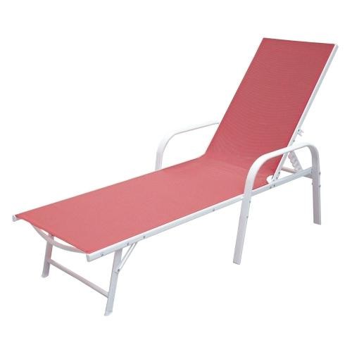 Set of 2  sunloungers in pink textilene white structure