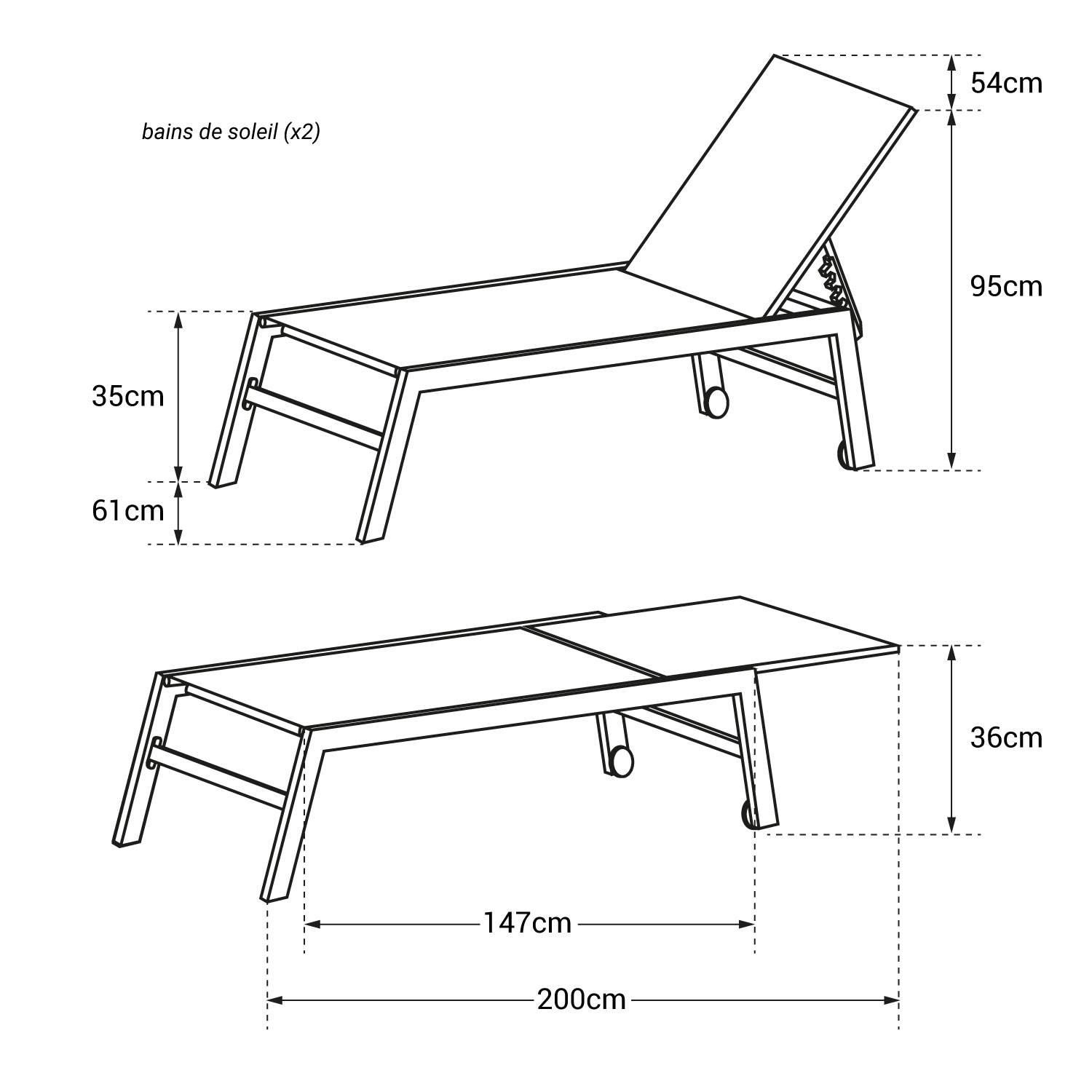 Set of 2 sunloungers in taupe white aluminum textilene