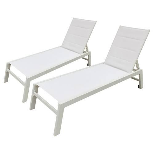 Set of 2 sunloungers in white textilene white aluminum