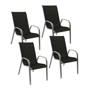 Set of 4 MARBELLA chairs in black textilene - gray aluminum