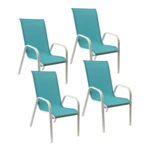 Set of 4 MARBELLA chairs in blue textilene - white aluminum