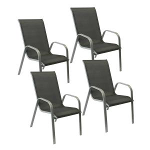 Set of 4 MARBELLA chairs in gray textilene - gray aluminum