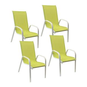 Set of 4 MARBELLA chairs in green textilene - white aluminum