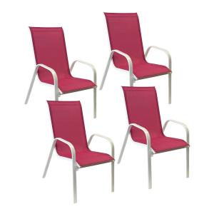 Set of 4 MARBELLA chairs in pink textilene - white aluminum