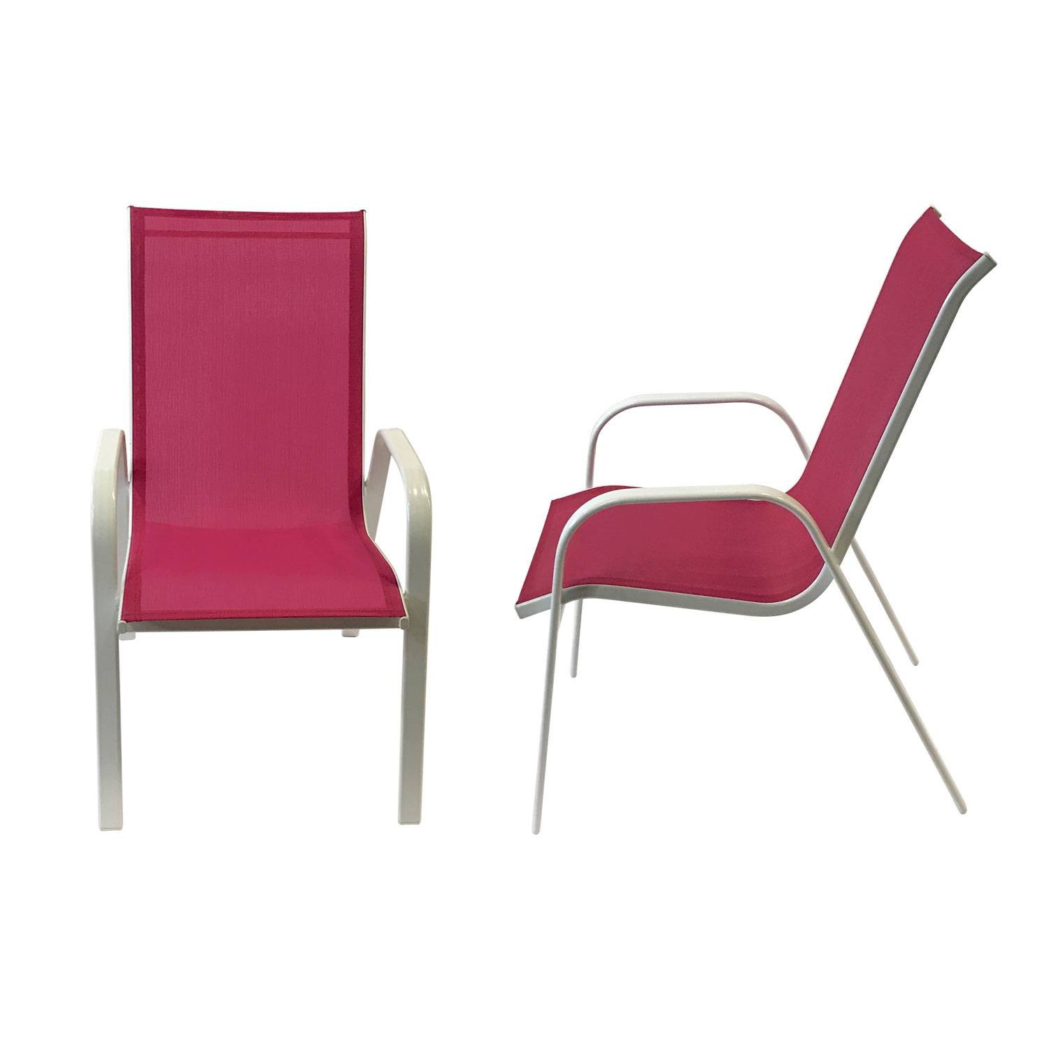 Set of 4 MARBELLA chairs in pink textilene - white aluminum