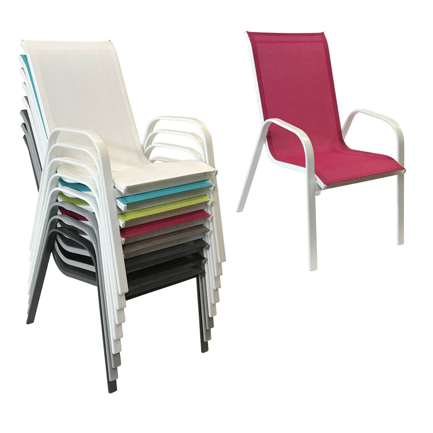 Set of 4 MARBELLA chairs in pink textilene - white aluminum