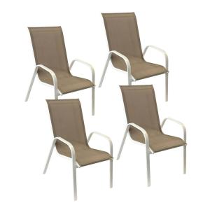 Set of 4 MARBELLA chairs in taupe textilene - white aluminum