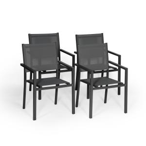 Set of 4 anthracite gray textilene aluminum chairs