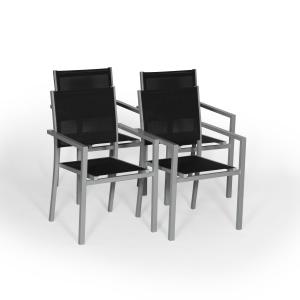 Set of 4 black textilene gray aluminum chairs